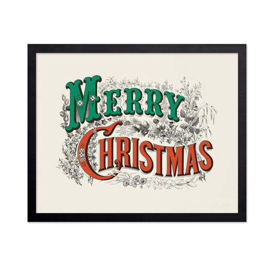 Poster Master Merry Christmas Poster - Holiday Print - Mistletoe Art - Christmas Art - Typography Art - Lithograph Art - Colorful Art - Floral Bedroom or Living Room Decor - 11x14 UNFRAMED Wall Art