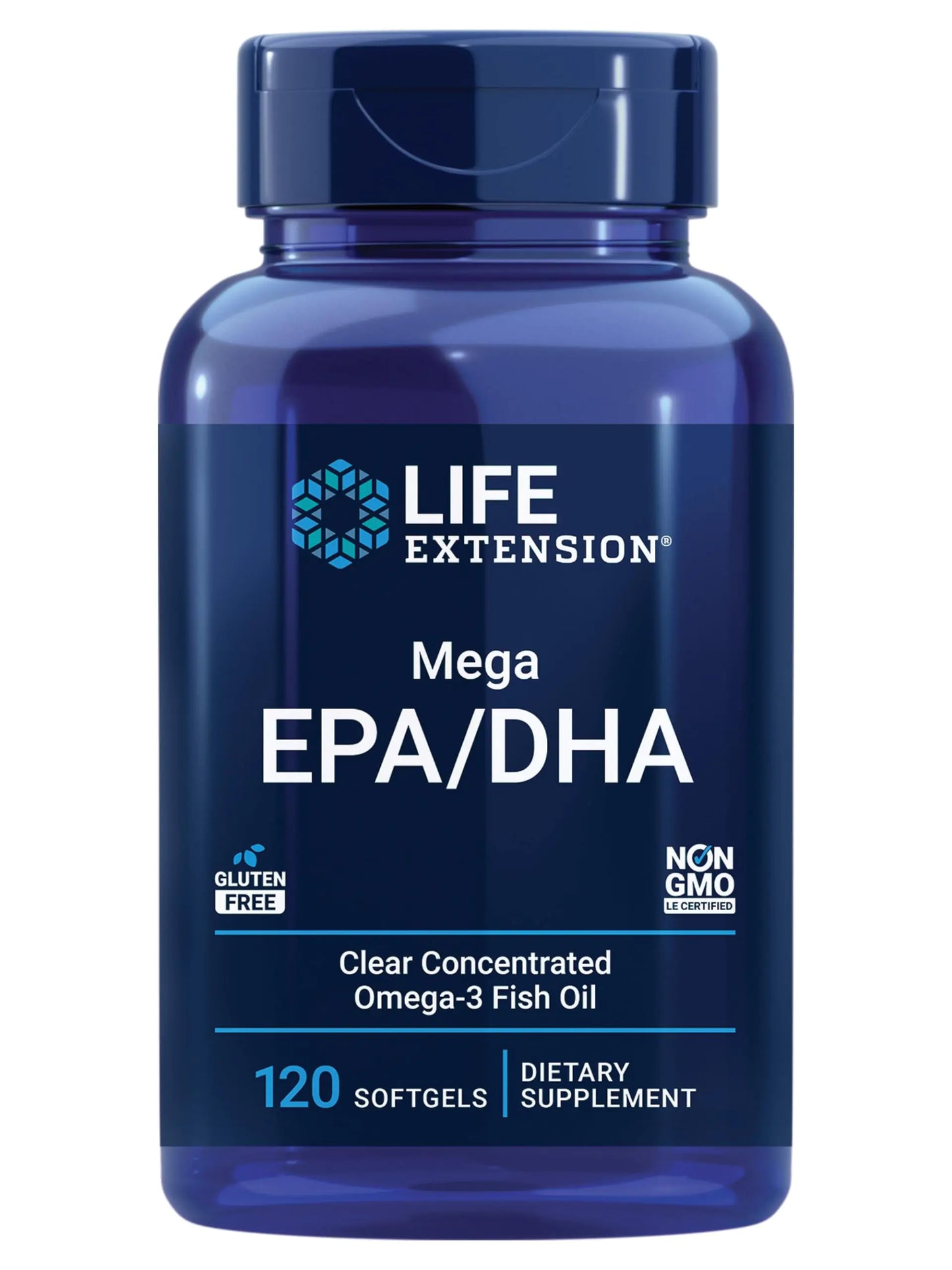 Life Extension Mega EPA/DHA Omega-3 Fatty acids Heart & Brain Health Inflammation Health Support Non-GMO Gluten-Free 120 softgels