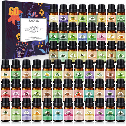 Essential Oil Set - Essential Oils - Pure Essential Oils - Perfect for Diffuser Massage Soap Candle Bath Bombs Making 60x10ml(0.33fl.oz)