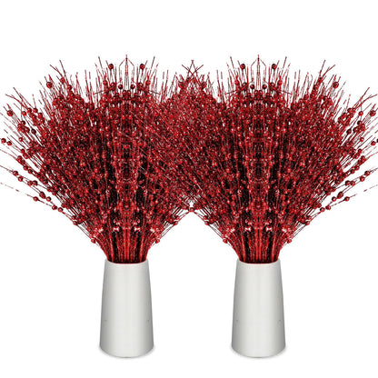 Geosar 30 Pcs Valentines Day Artificial Glitter Berry Stem Decorations Bead Sticks Pick 17 Inch Xmas Ornaments Glittery Twigs for Christmas Tree Wreath Vase Filler Home Decor(Red)