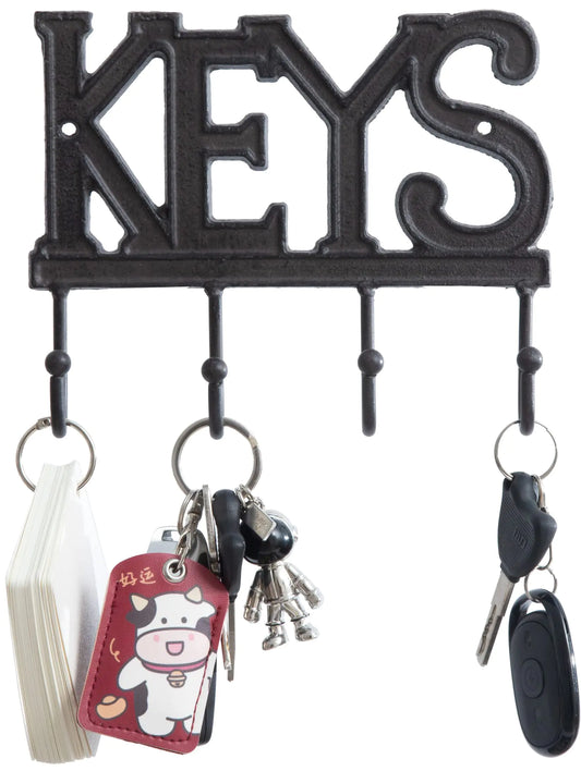 Wall Metal Vintage Keys Hook Organizer- Home Decor Key Hanger Rack Decorative with 4 Hooks18 * 15cm Black