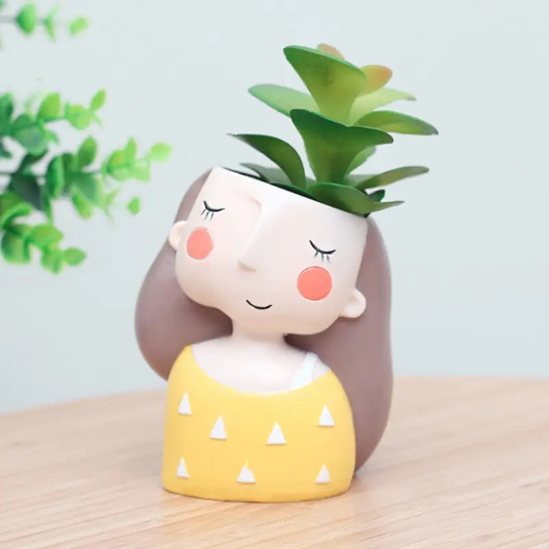 Cartoon Girl Succulent Planter - Cute Home Decor