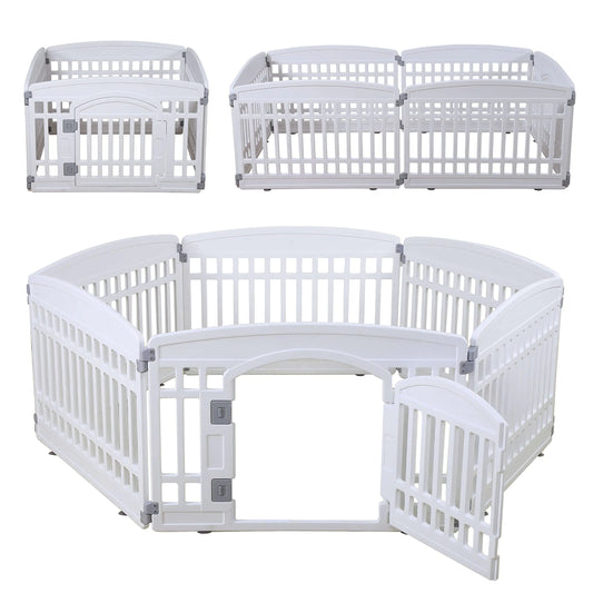 Pet Playpen for Dogs Heavy Plastic Puppy Exercise Pen Indoor Outdoor Small Pets Fence Puppies Folding Cage 6 Panels for Puppies and Small Dogs House Supplies (White 6*Panel)