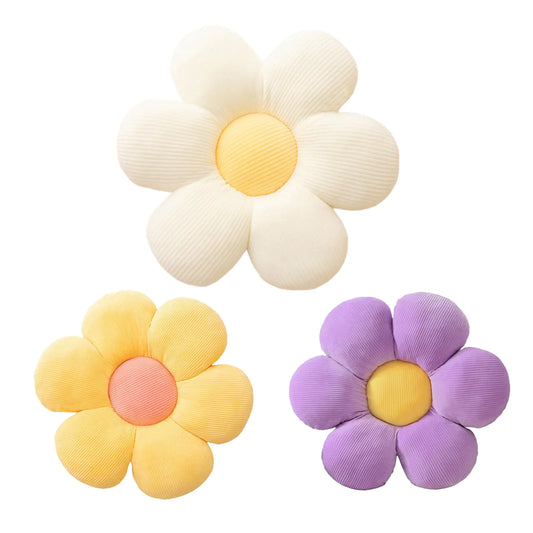 3Pcs Flower Pillow - Flower Shaped Throw Pillow Seating Cushion Cute Daisy Flower Pillow Floor Pillows for Adults Kids Home Bedroom Sofa Chair Couch Decor (White/Yellow/Purple 15.74 in+19.68 in)