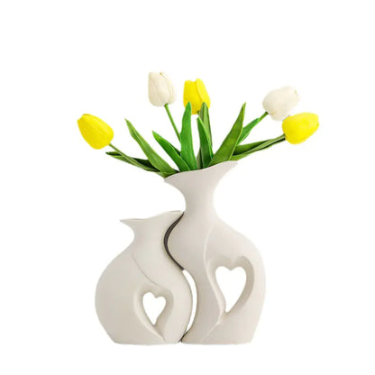 Creative White Ceramic Double Vase for Home Decor