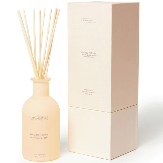 Benevolence LA Reed Diffusers for Home - Champagne & Peony | Luxurious Home & Bathroom Decor | Long-Lasting Scent Diffuser for Home - Malibu Sands Collection