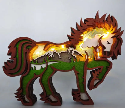 3D Carved Wooden Horse Statue for Home Decor