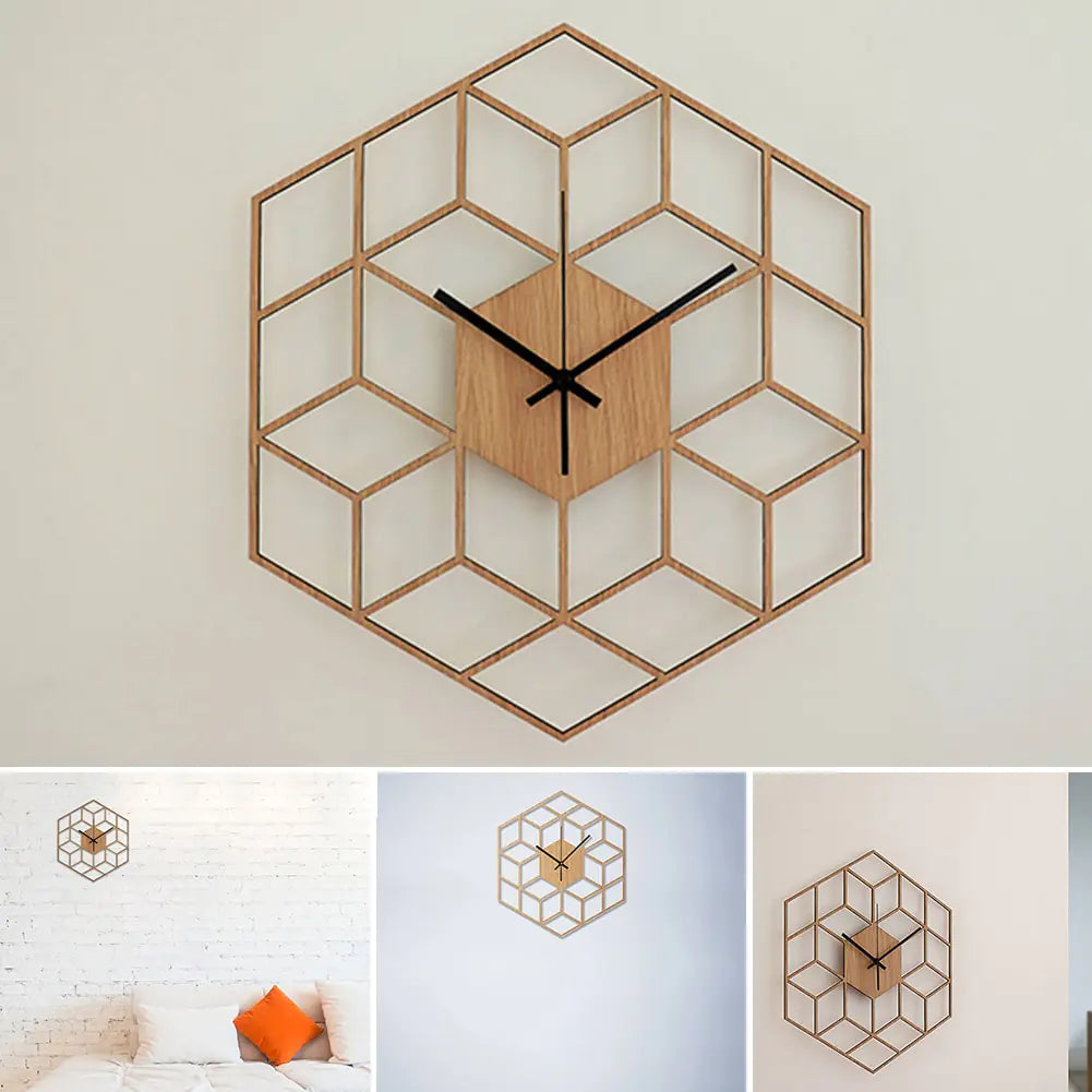Modern Geometric Wooden Wall Clock for Home Decor