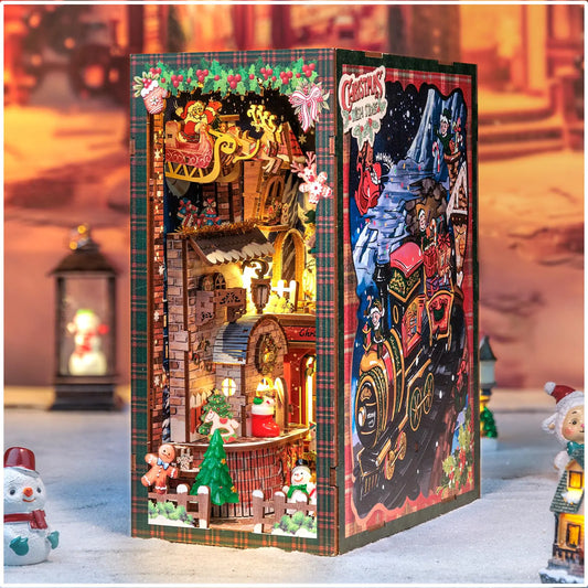 Fsolis Christmas Book Nook Kit DIY Miniature Booknook Kit with Music for Adults Wood Puzzle Santa Christmas Decor Craft Gifts for Teenagers Women(Santas Gifts)