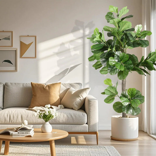 Fiddle Leaf Fig Tree Artificial 5ft Tall Faux Fiddle Leaf Fig Plant Fake Tree Indoor Fake Ficus Iyrata Plant Include Pampas Grass Artificial Trees for Office Home Decor Indoor