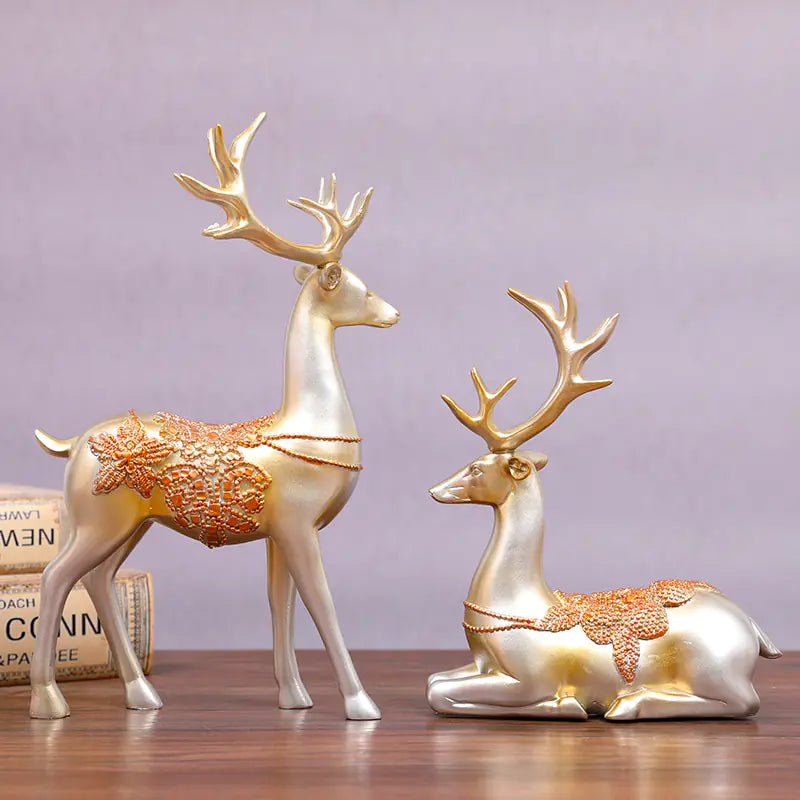 Resin Deer Figurine for European Style Living Room Decor