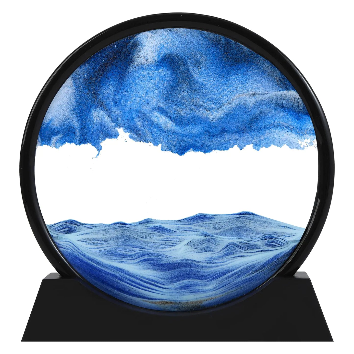 Moving Sand Art Picture Liquid Motion 3D Deep Sea Sandscape in Motion Dynamic Round Glass Sand Picture Relaxing Desktop Home Office Work Decor (Blue 12 inch)