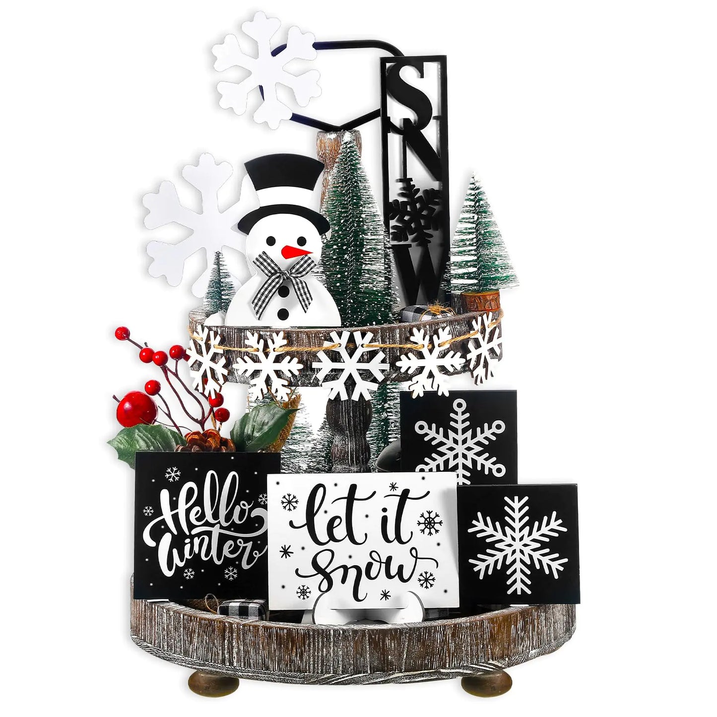 15-Piece Winter Table Décor Set with Snowflake and Snowman Motifs