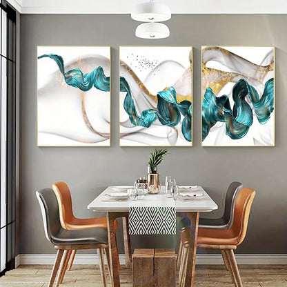 3pcs Abstract Blue Ribbon Canvas Art for Home Decor