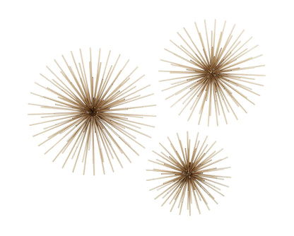 Metal Starburst Home Wall Decor 3D Wall Sculpture Set of 3 Wall Art 16" 20" 24"D Gold