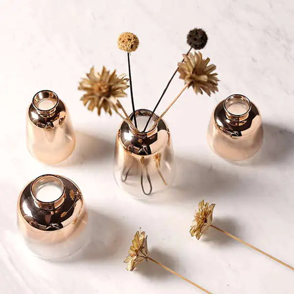 Nordic Modern Gold-Plated Glass Vase for Home Decor