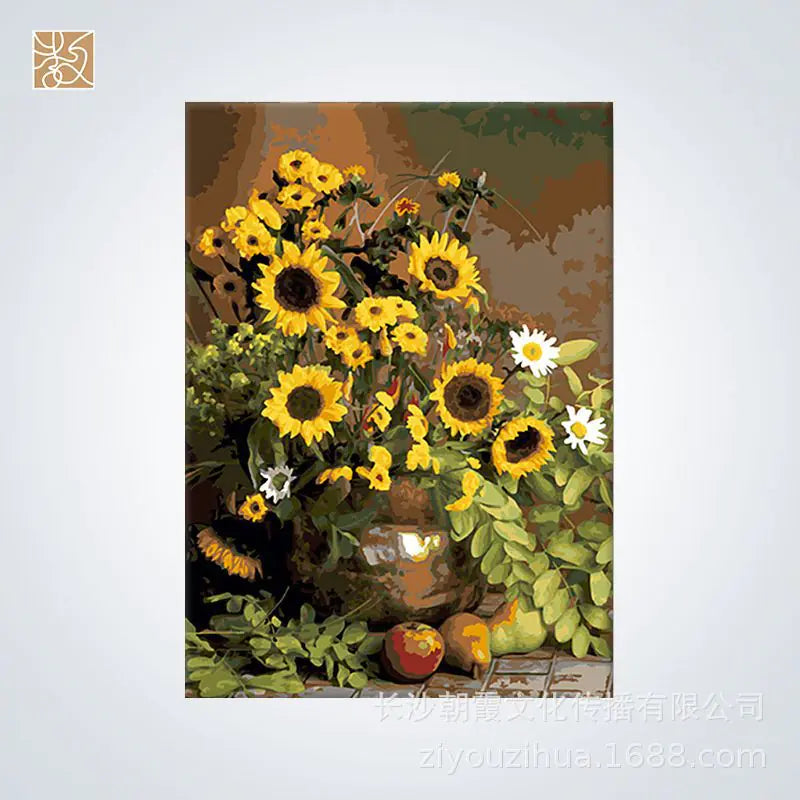 DIY Digital Floral Painting with Frame for Home Decor