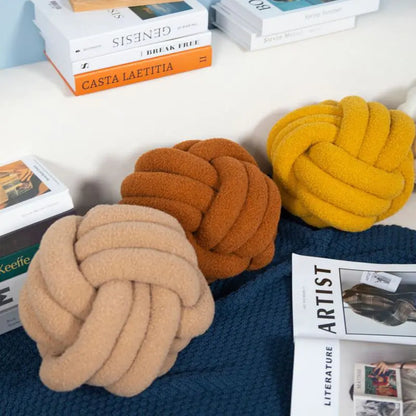 Handwoven Knotted Ball Sherpa Pillow for Home Decor