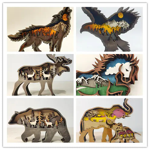 Wooden 3D Animal Carving Wall Decor