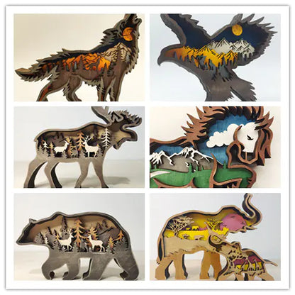 Wooden 3D Animal Carving Wall Decor