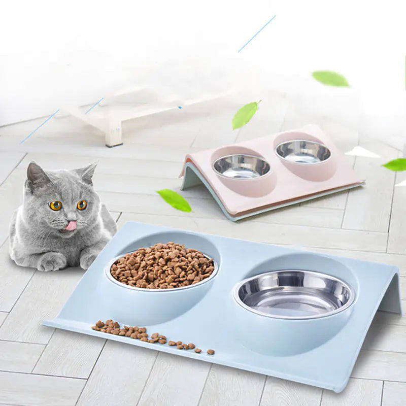 Stainless Steel Double Bowl for Dogs and Cats