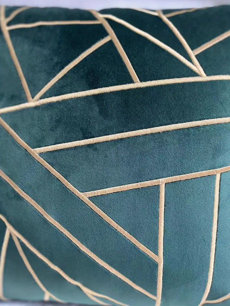 Velvet Embroidered Geometric Pillowcase for Home Decor