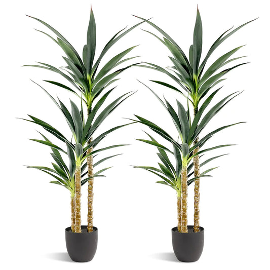 Artificial Tree 4.7Ft Faux Agave Plant with 3 Heads in Plastic Pot Fake Tree for Home Decor Indoor or Outdoor Office Decoration Housewarming Gift (4.7 Feet-2 Pack)