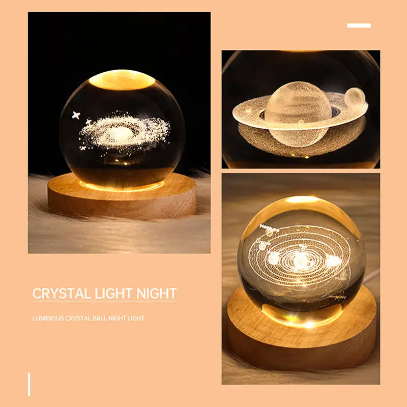 Rechargeable 3D Crystal Ball Night Lamp for Home Decor