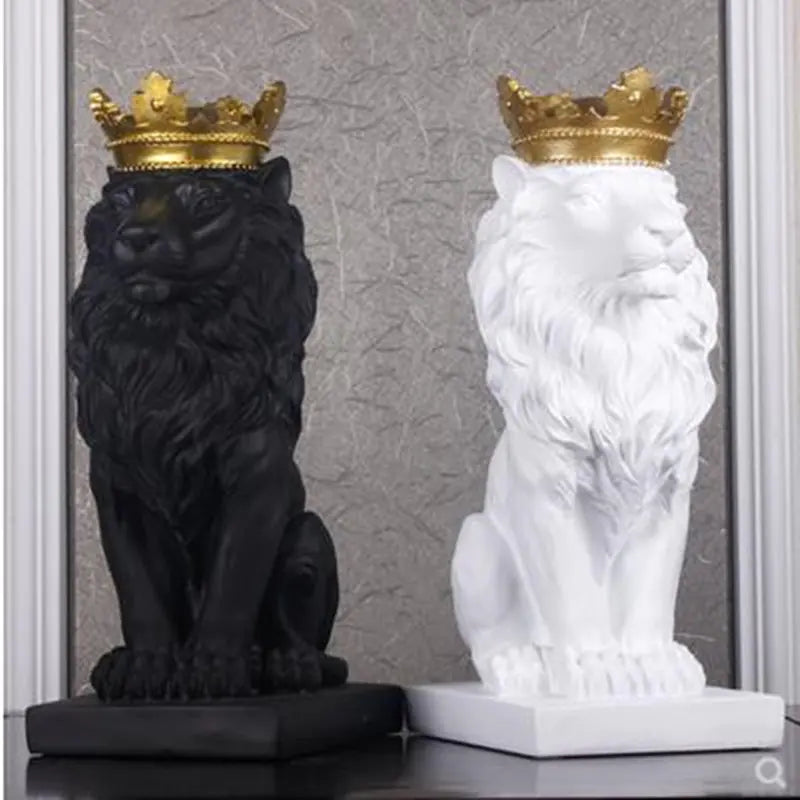 Crown Lion Resin Sculpture for Modern Home Decor