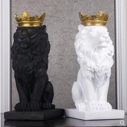 Crown Lion Resin Sculpture for Modern Home Decor