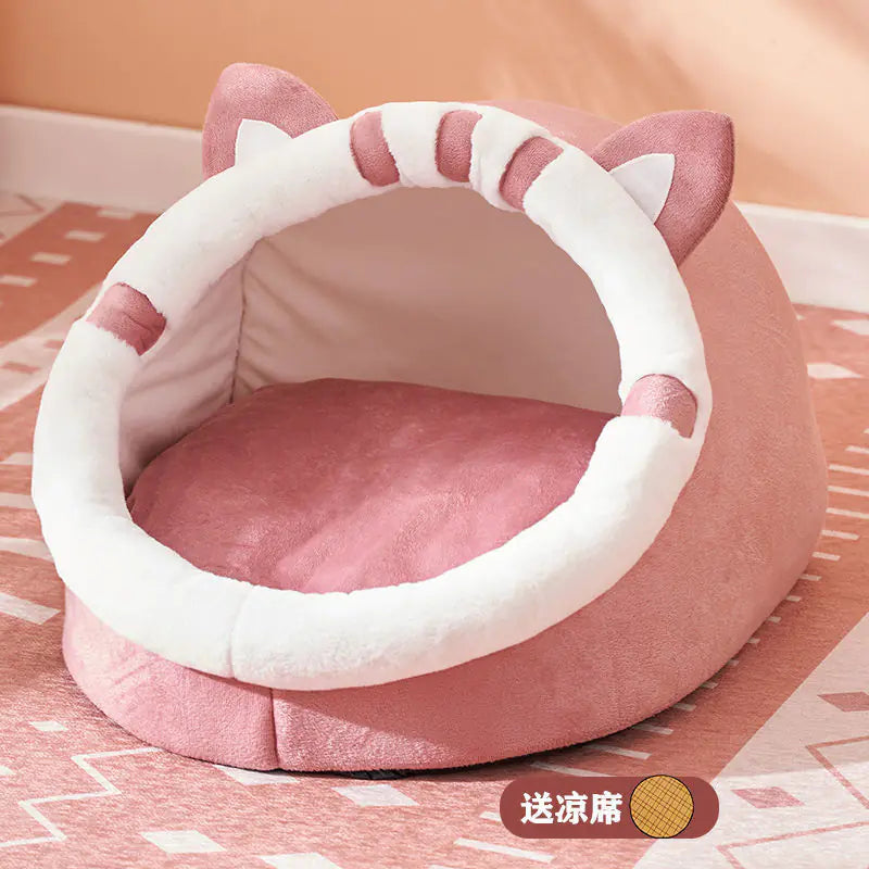 Winter-Ready Semi-Enclosed Cat Bed for All Seasons