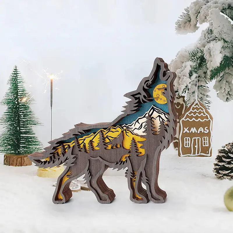 Wooden Wolf Figurine - Rustic Home Decor Sculpture