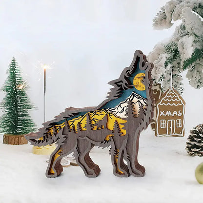 Wooden Wolf Figurine - Rustic Home Decor Sculpture