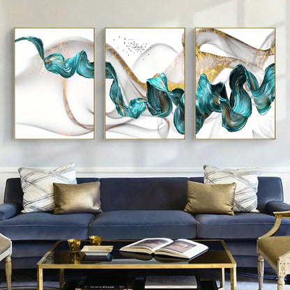 3pcs Abstract Blue Ribbon Canvas Art for Home Decor