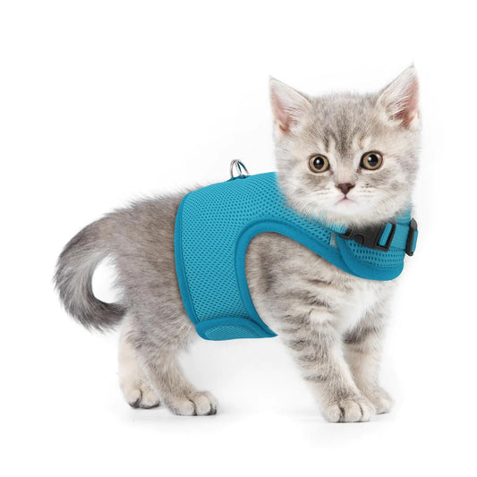 Athena Collection Adjustable Cat Harness with Velcro Portable Extra Small Cat Vest Harness Breathable Comfy Escape Proof Cat Kitten Harness Pet Supplies for Outdoor Walking Training Blue