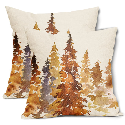 Burnt Orange Fall Tree Pillow Covers 18X18 in Set of 2 Nature Themed Autumn Decorative Pillow Cases Watercolor Rustic Forest Pillowcase Home Decor for Living Room Couch Patio Sofa Porch Outdoor