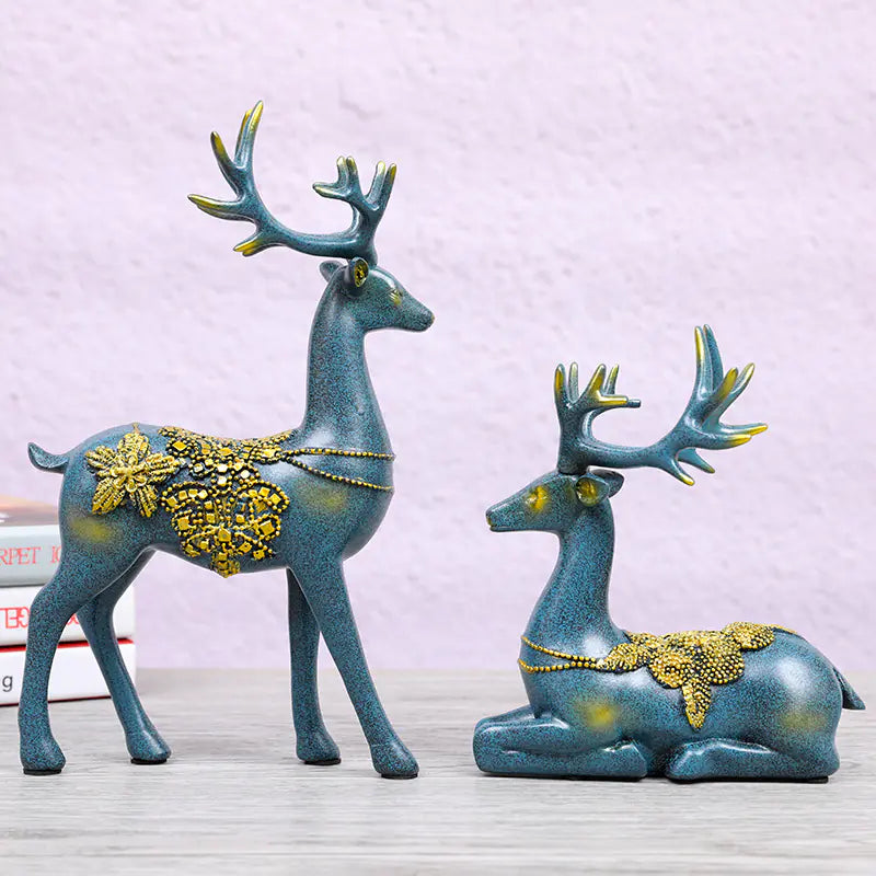Resin Deer Figurine for European Style Living Room Decor