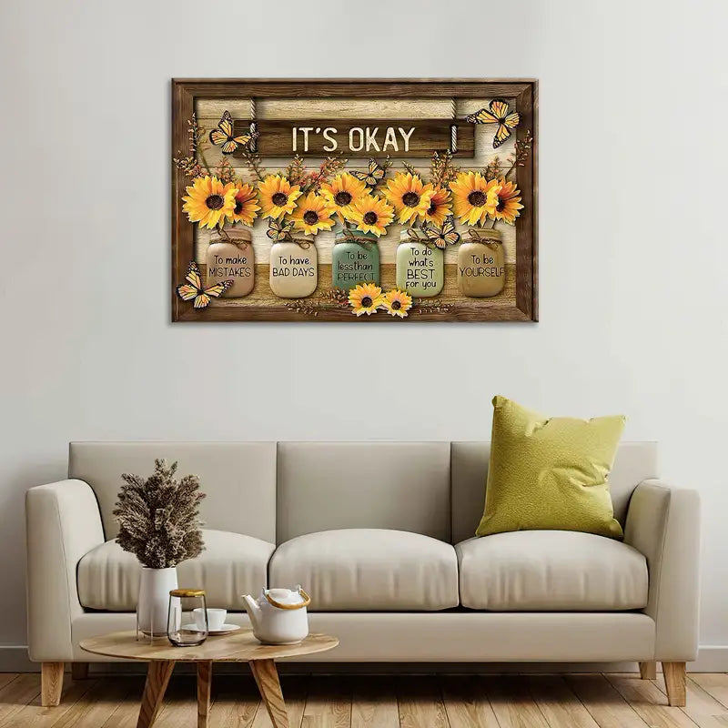 Sunflower Butterfly Canvas Wall Art for Home Decor