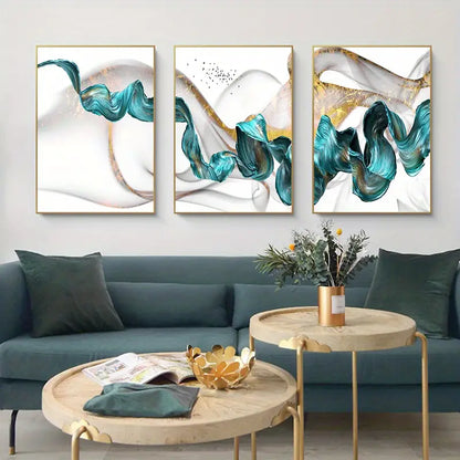 3pcs Abstract Blue Ribbon Canvas Art for Home Decor
