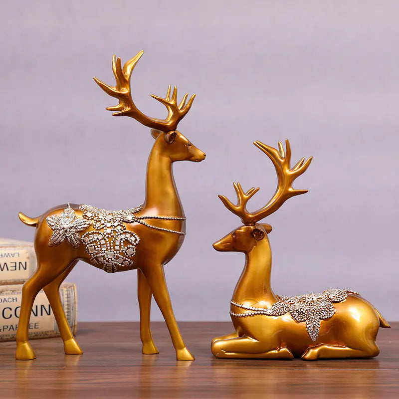 Resin Deer Figurine for European Style Living Room Decor