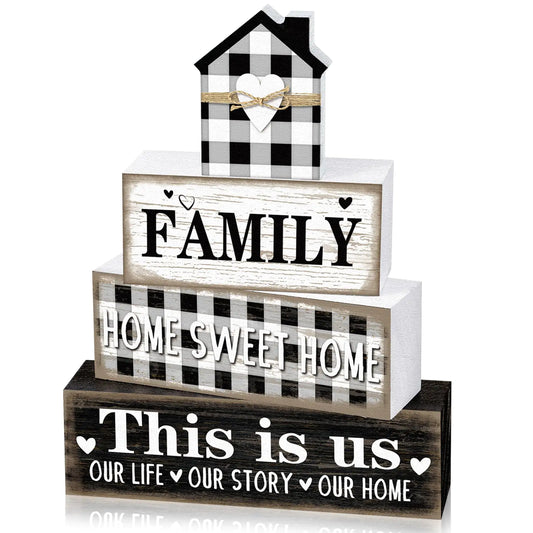 Cinnvoice Farmhouse Wooden Tabletop Decor Home Tiered Tray Decor Rustic Retro Family Home Sweet Home This Is Us Wood Sign Decorations for Coffee Shelf Desk and Home Centerpiece Decoration