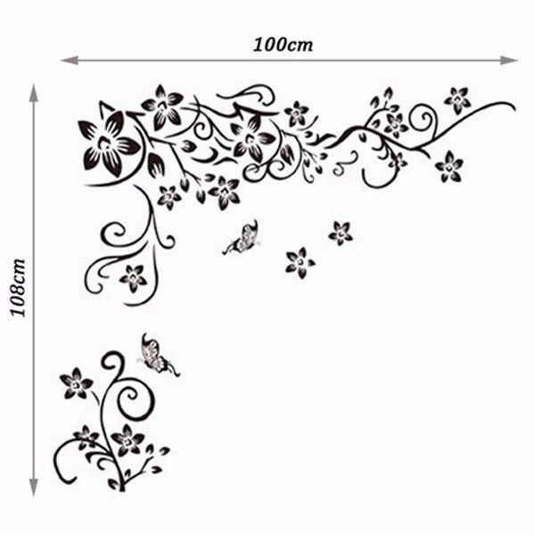 Black Butterfly Diagonal Floral Removable Wall Sticker