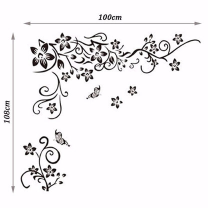 Black Butterfly Diagonal Floral Removable Wall Sticker