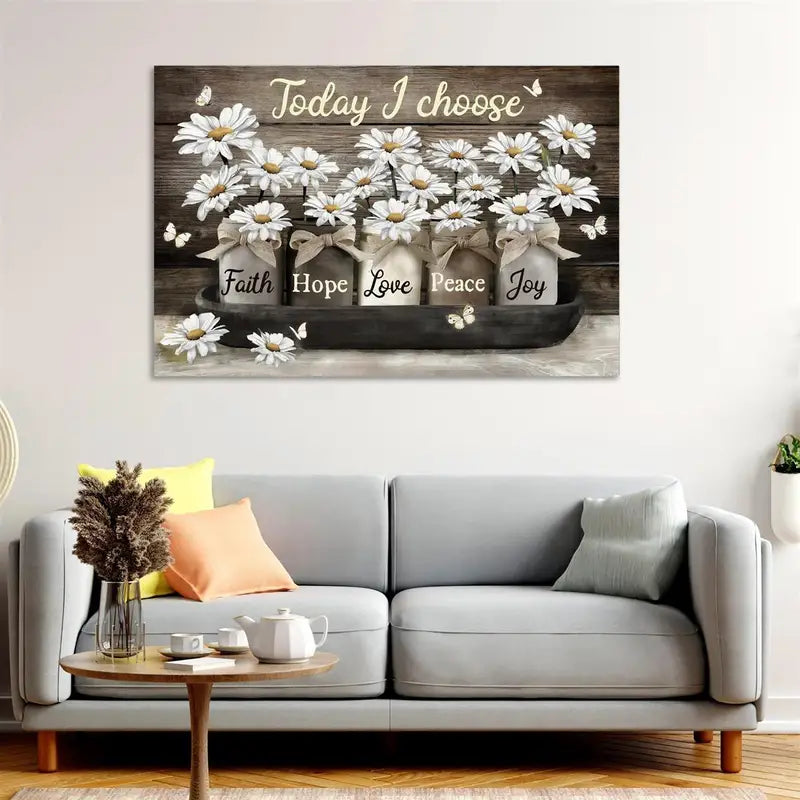 Canvas Flower Butterfly Art Print with Motivational Quote