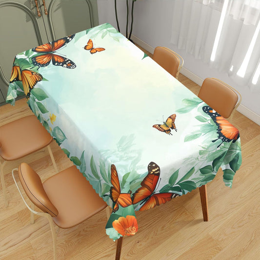 Butterfly Decorative Rectangle Table Cloth Green Leaves Flowers Colorful Art Rectangle Table Cloth Kitchen Table Decorations for Home Dinner Party 52 x 70 Inch 4-6 Seats