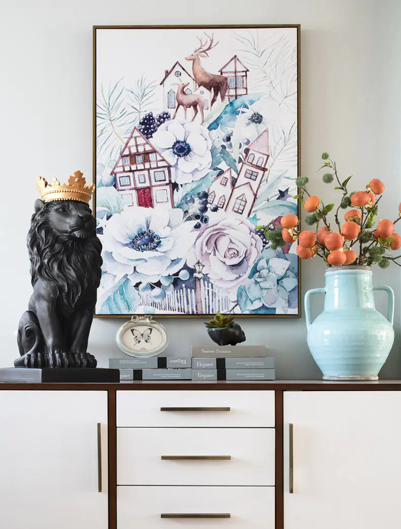 Crown Lion Resin Sculpture for Modern Home Decor