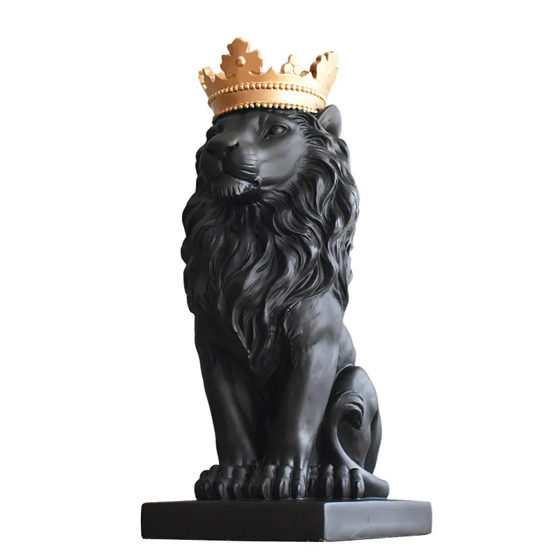 Crown Lion Resin Sculpture for Modern Home Decor