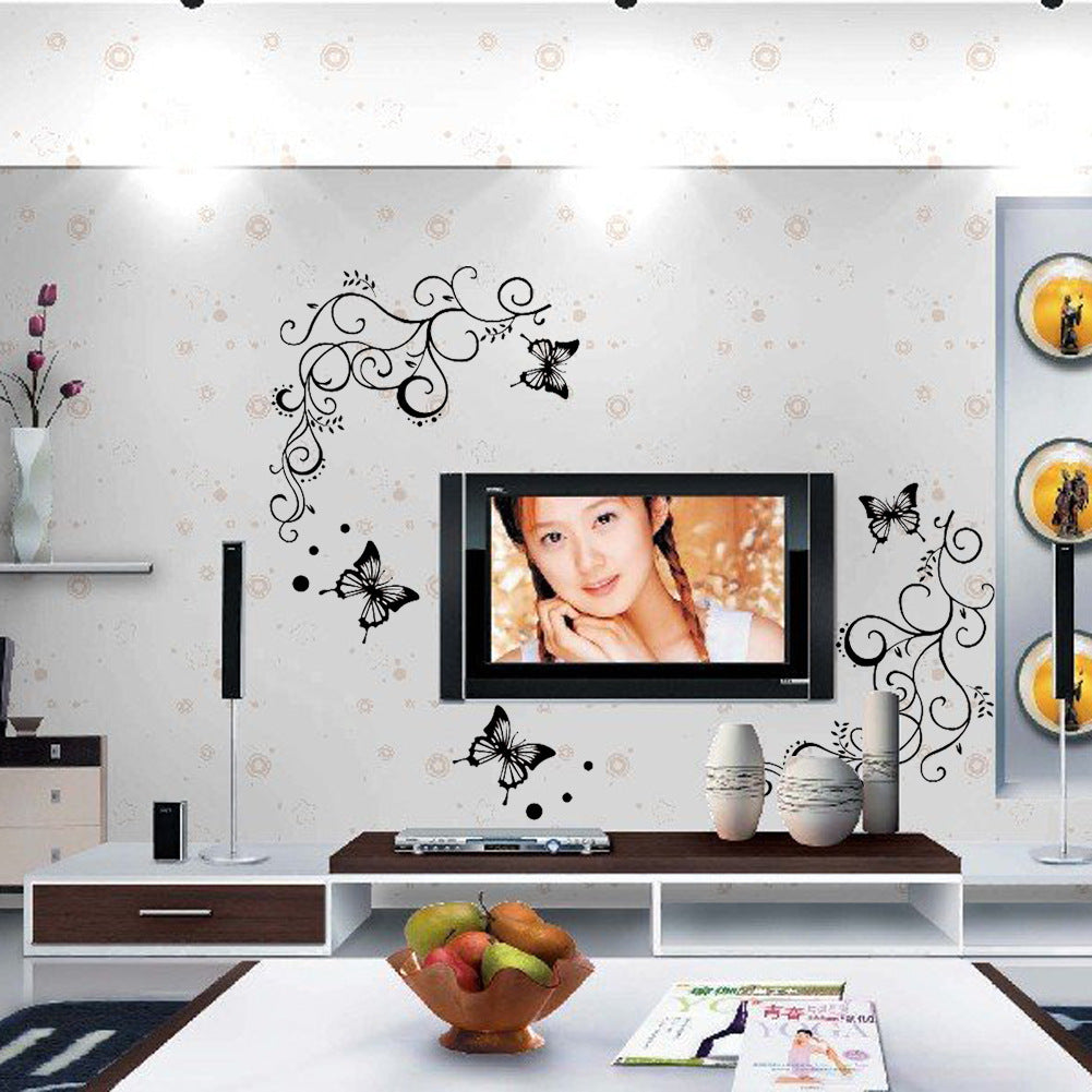 Butterfly Wall Stickers with Floral Vine Design