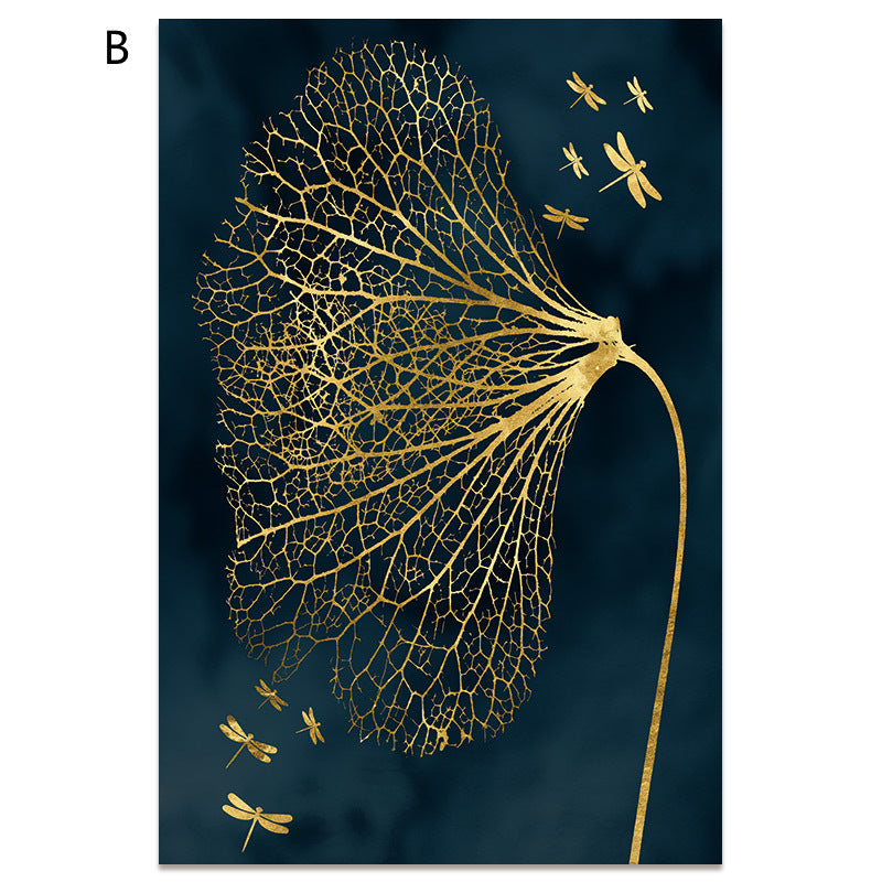 Frameless Modern Abstract Gold Blue Butterfly Canvas Art
