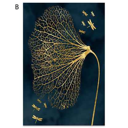 Frameless Modern Abstract Gold Blue Butterfly Canvas Art
